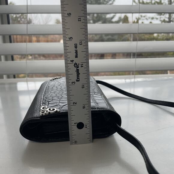 BRIGHTON Black Leather Organizer Wallet Crossbody Croc-embossed Elegant Western - Picture 12 of 15